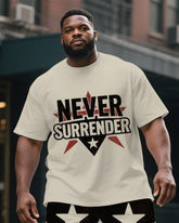 Big Men's Casual Trendy NEVER SURRENDER Stars Printed Short Sleeve T-Shirt Shorts 2-piece Suit
